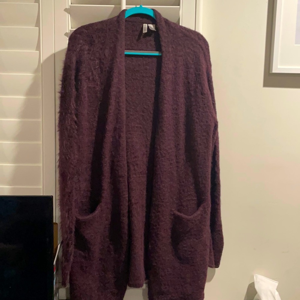 35 in long open semi fuzzy cardigan with pockets